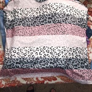 Leopard Stripe Sleeveless Top in Pink, Gray, White